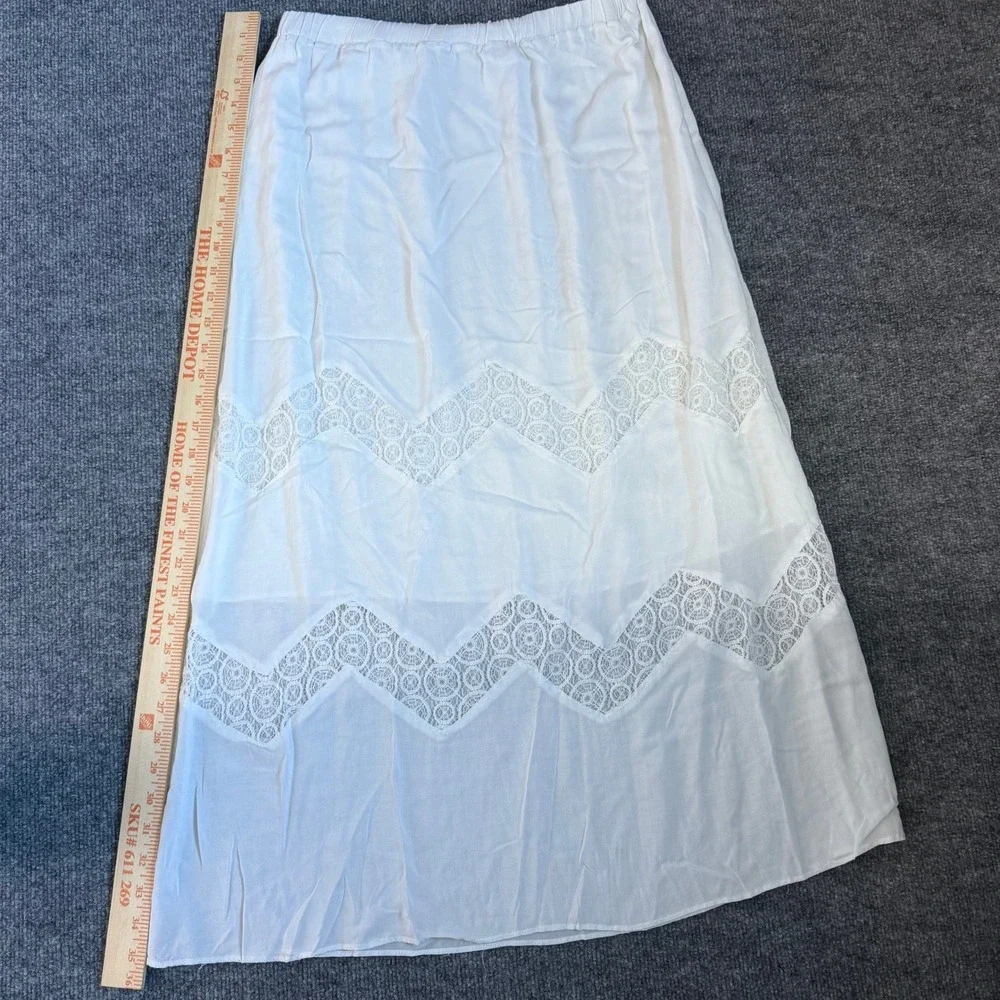 Tribal White‎ Maxi Skirt Women's Elastic Waist Crochet Lace Blocking Trim Boho